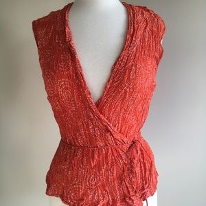 OSKA orange swirl print wrap around crinkle cotton/silk top Size 1 ( US Small)